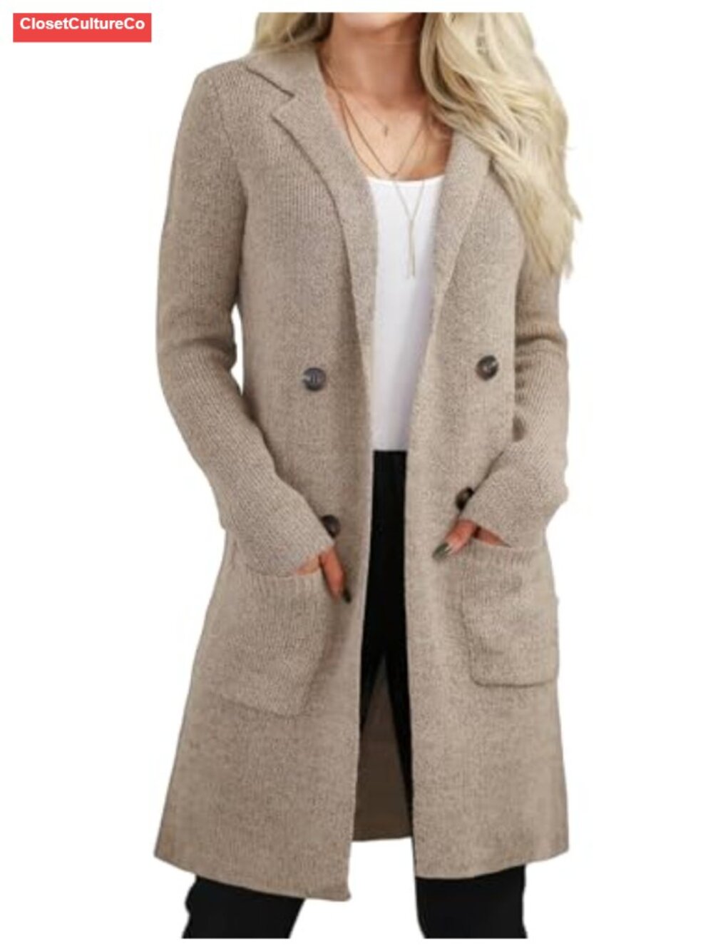 Womens Open Front Long Cardigan Sweater Knit Coatigan with Pockets